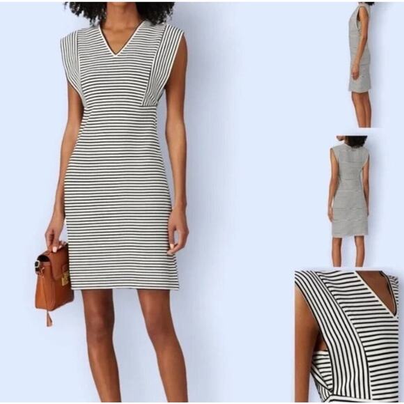Derek Lam Collective Black White Striped Dress V-Neck Size 8 & 12 - Picture 1 of 7